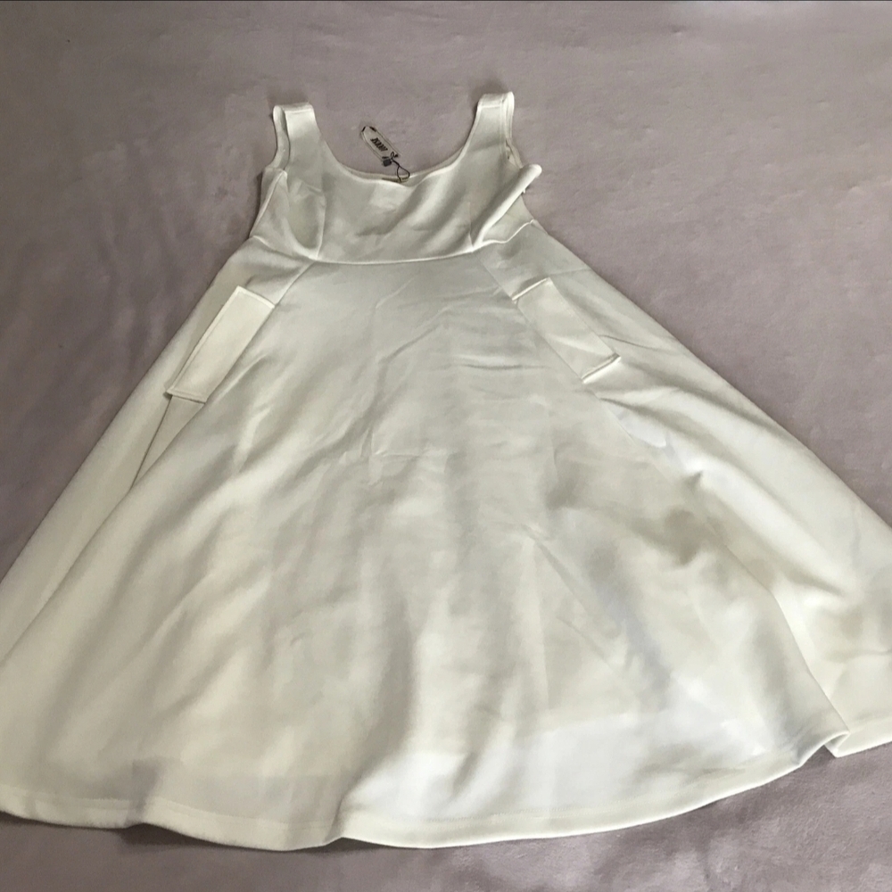 Luouse Sun Dress Womens XXL 2XL Plus Size White With Pockets Side Zipper